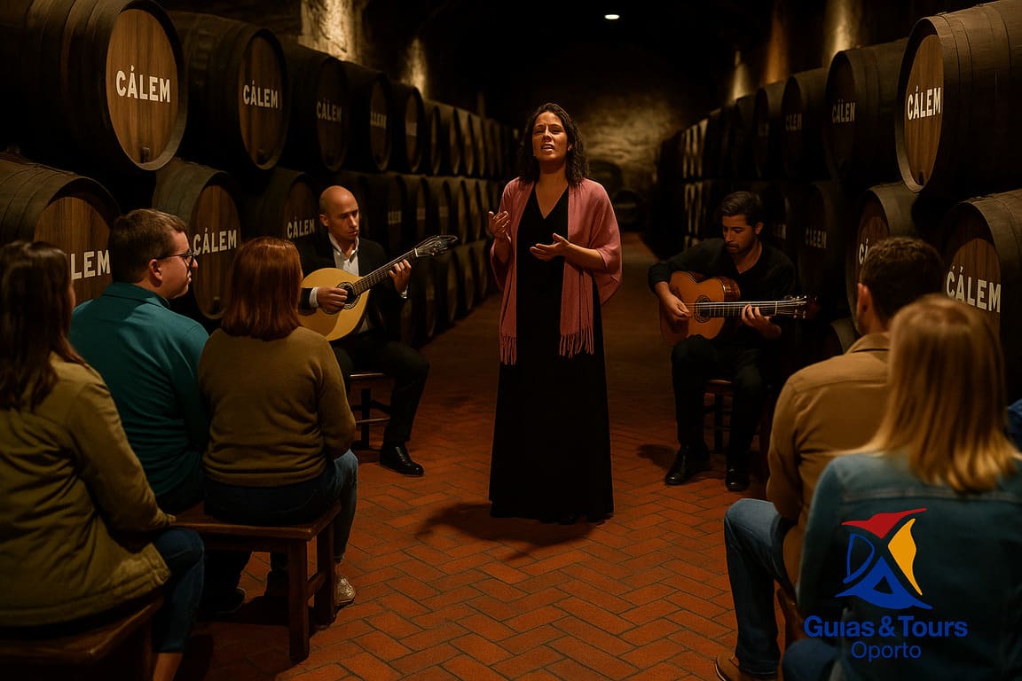 espectáculo de fado entre barricas en las caves Cálem