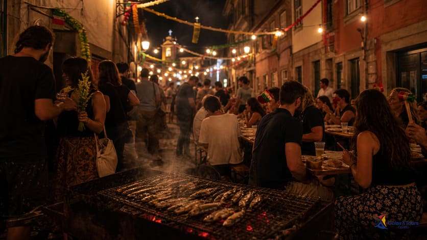 Sardinhada y ambiente popular en la calle