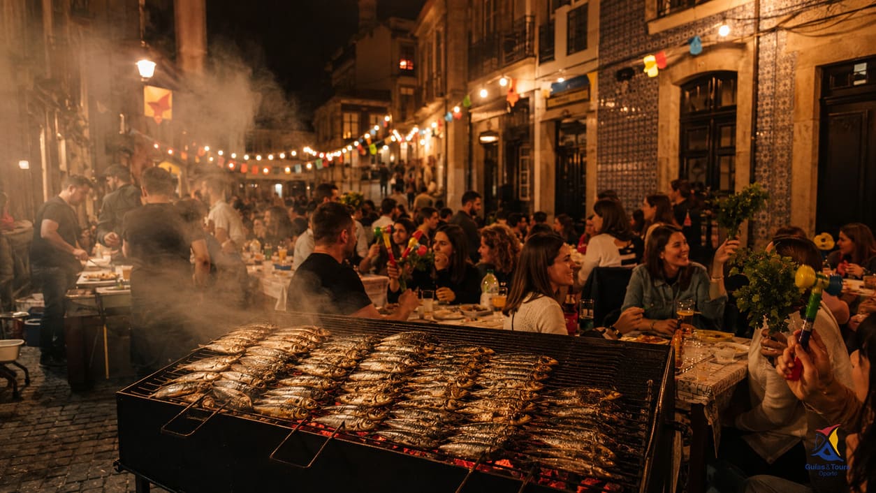 Sardinhada popular en la calle durante Sao Joao en Oporto