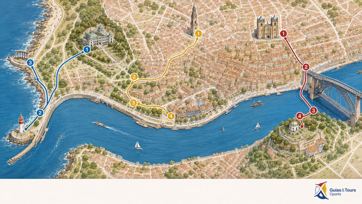 Mapas de rutas de los miradores de Oporto